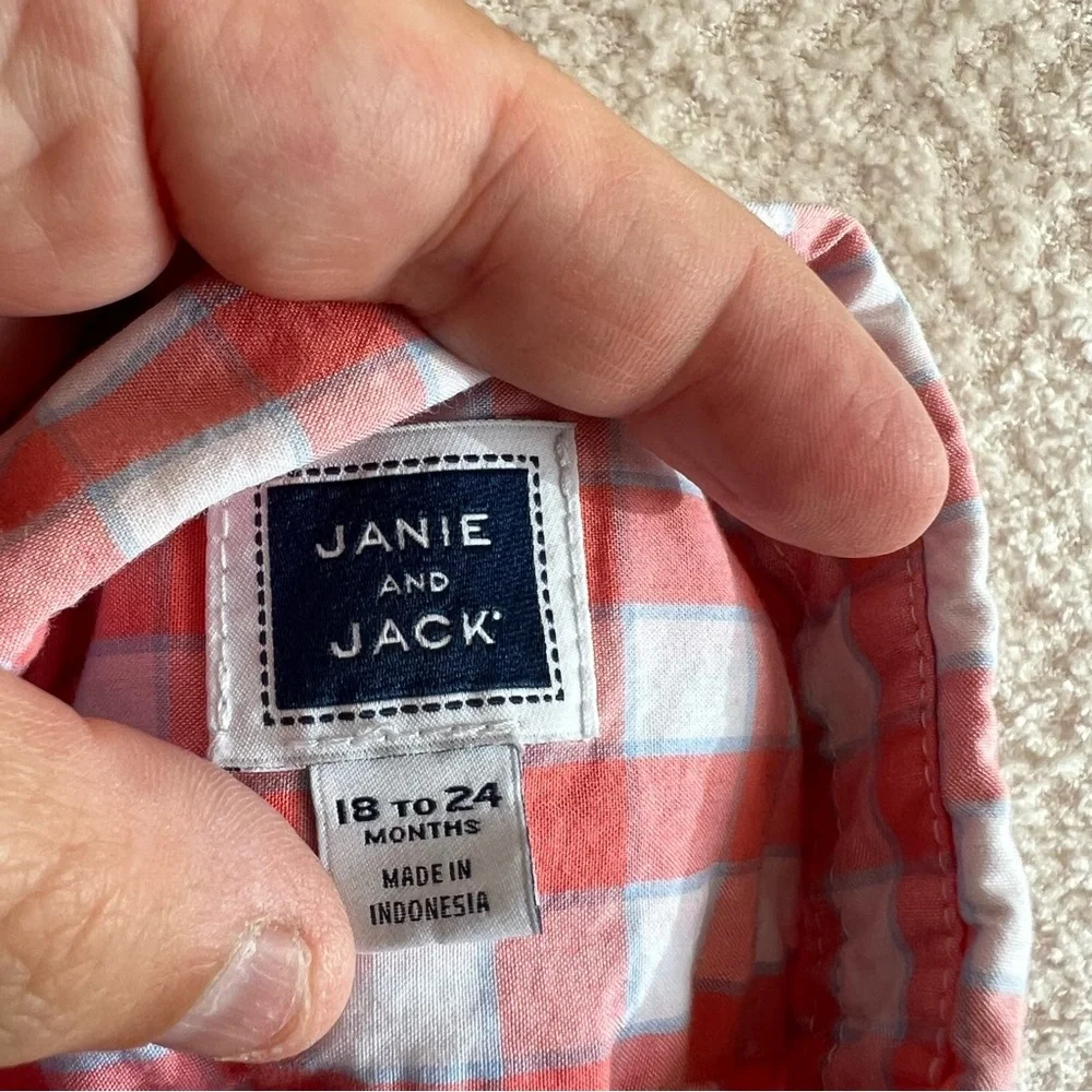 Janie And Jack Toddler Boys Button Down Plaid‎ Dress Shirt Size 18-24 Months
